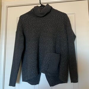 Gray Turtleneck Sweater with Pocket and open back
